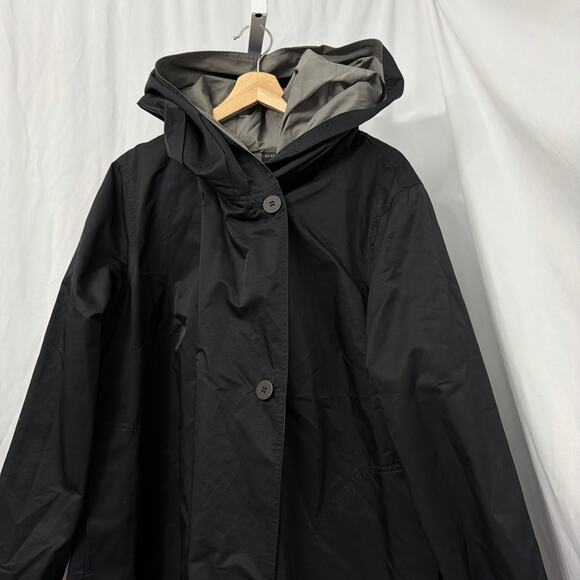 Eileen Fisher Rain Coat Womens 1X Hooded Black Button Up - Picture 4 of 9